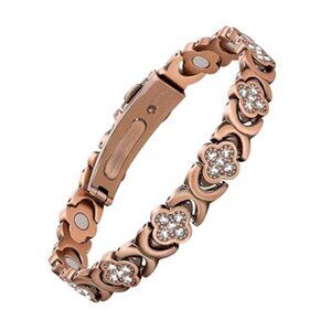 Copper Magnetic Bracelet for Women Pain Relief Adjustable CZ Infinity Clover Gif